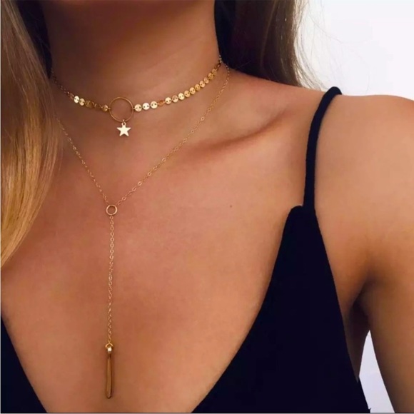 3 for $10 🛍️ NEW! Layered Dainty Gold Star Lariat Bar Multi-chain Drop Necklace - Picture 1 of 2